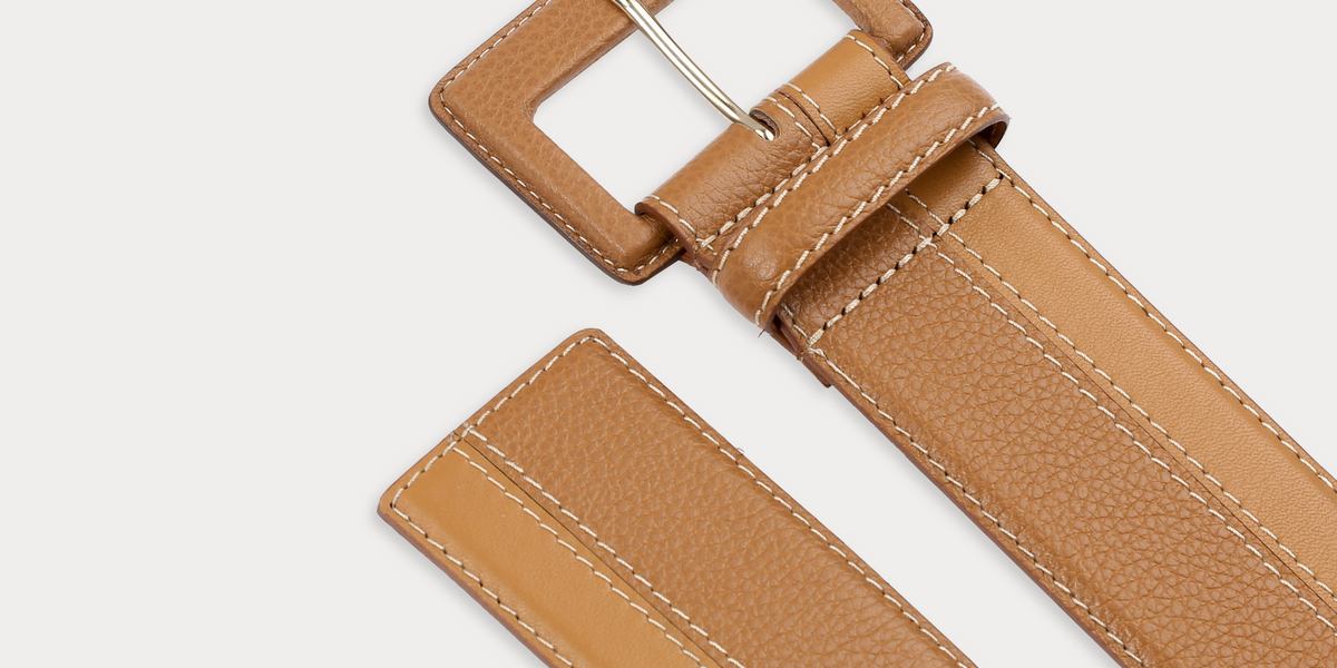 Franca Belt Havana Camel Beige Stitching • Maison Boinet