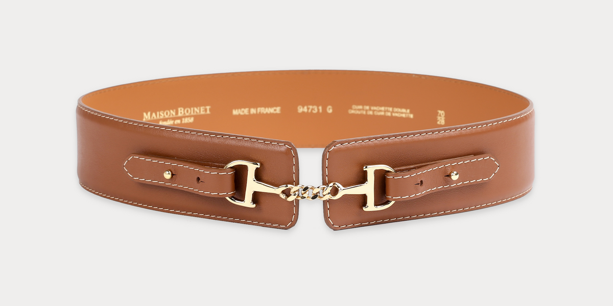 Elisabeth Havana Belt with Beige Stitching • Maison Boinet