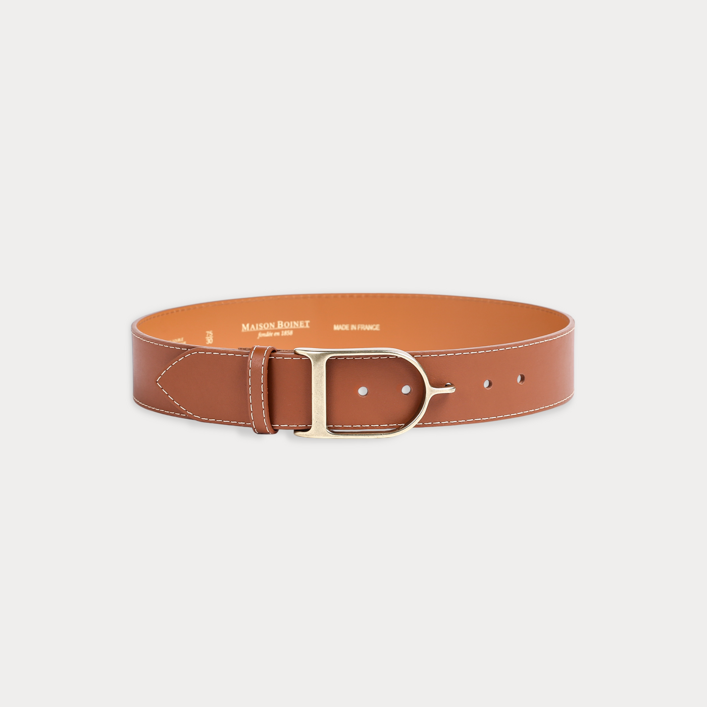 Diane Havana Belt with Beige Contrast Stitching