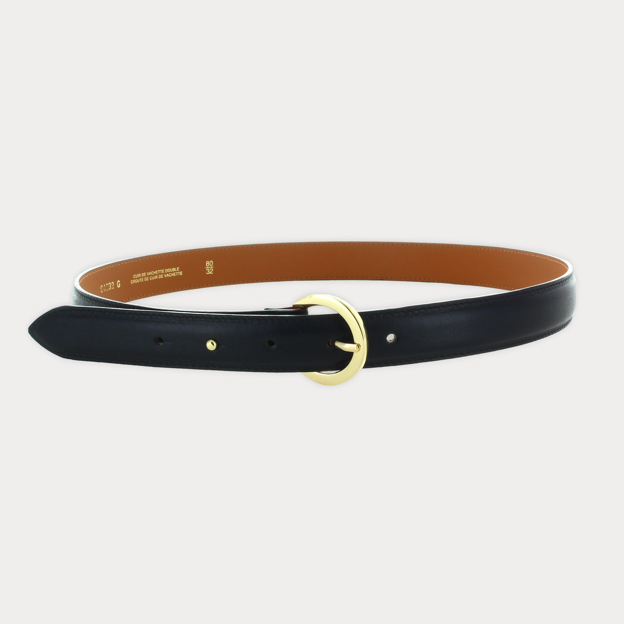小物 MAISON BOINET/13mm belt in nappa leather Black Plum Belt • Maison Boinet