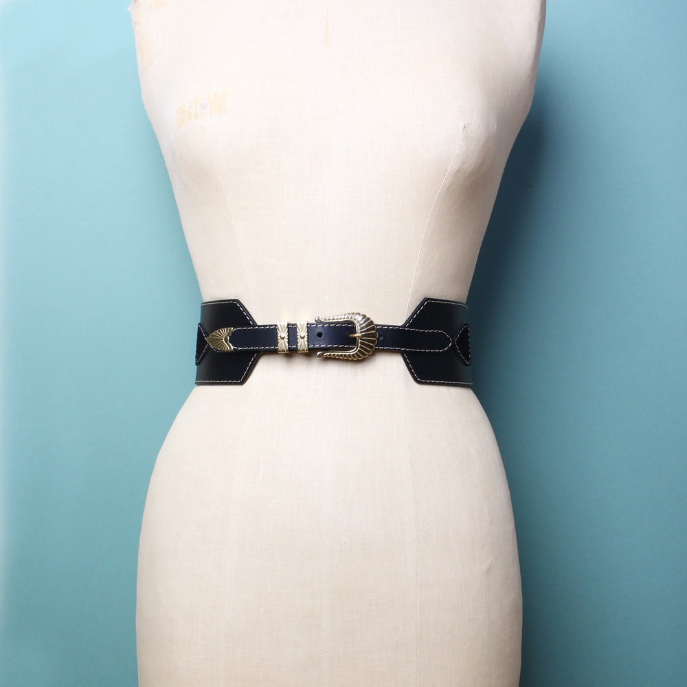 Ceinture Elsa Noir Surpiqué Beige