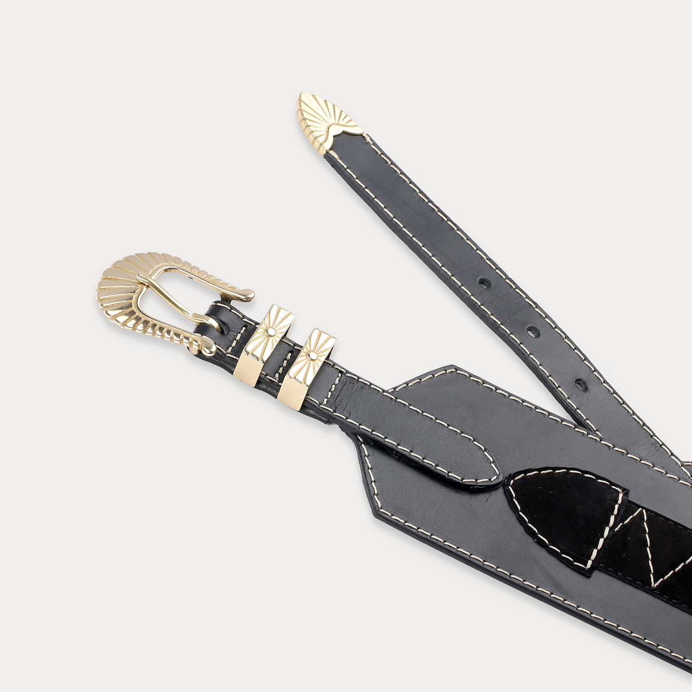 Ceinture Elsa Noir Surpiqué Beige