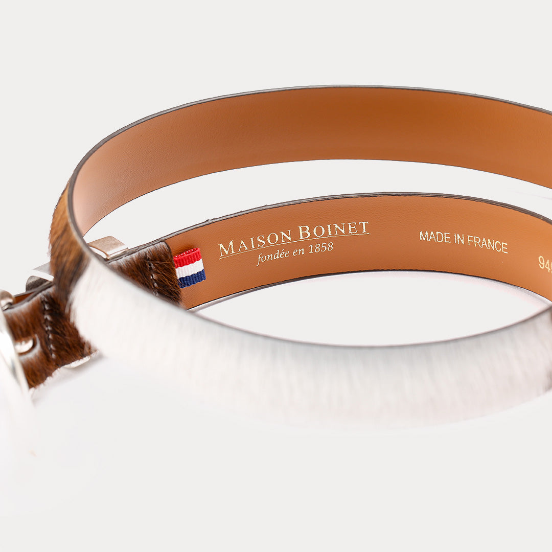 Lorraine Leather Belt in Cow Print – Luxury women's belt made in