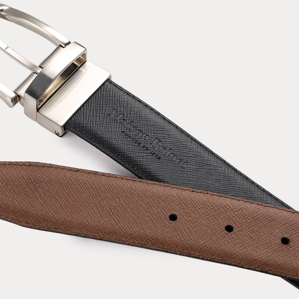 Ceinture réversible Large Jean Noir Marron