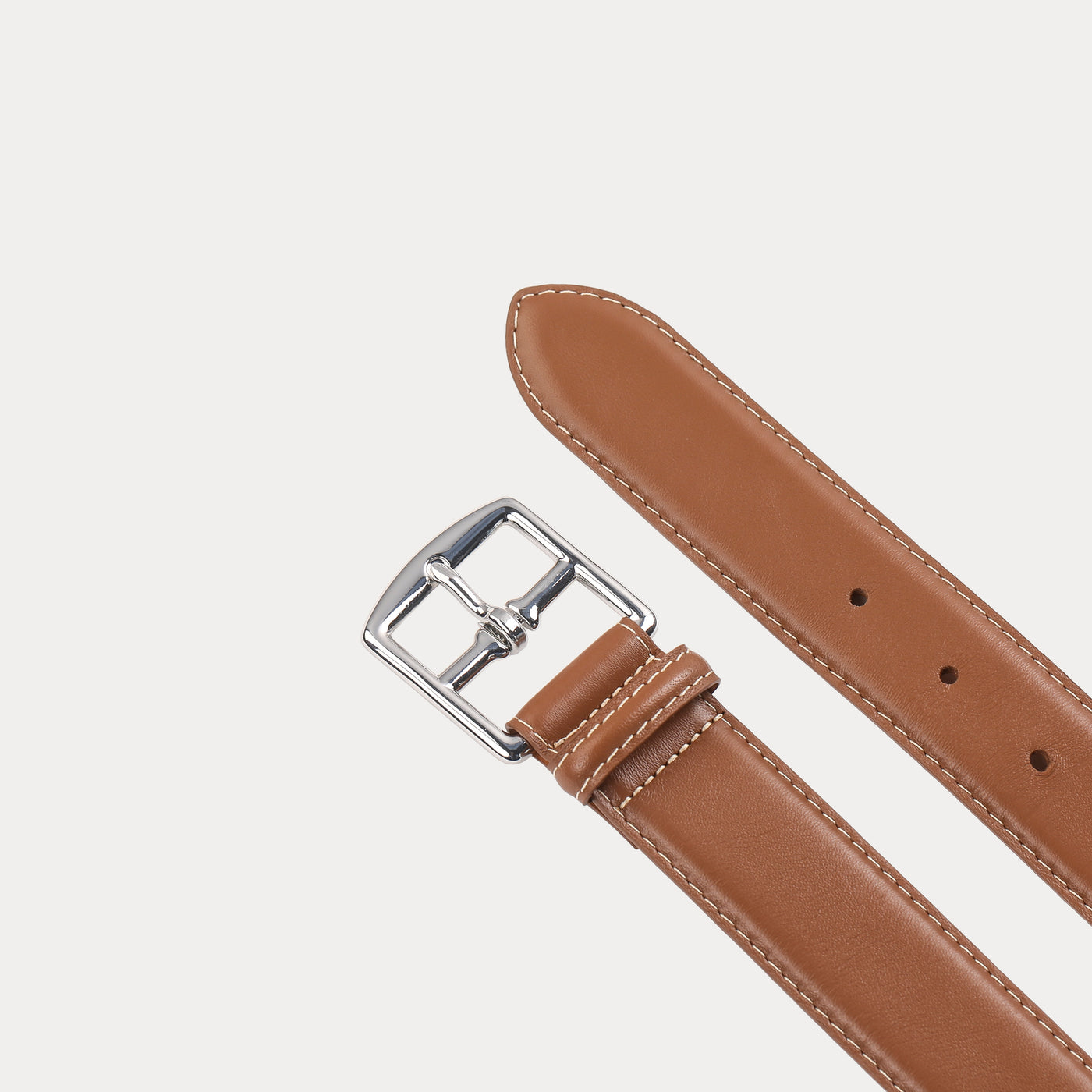 Camille Havana Belt with Beige Topstitching