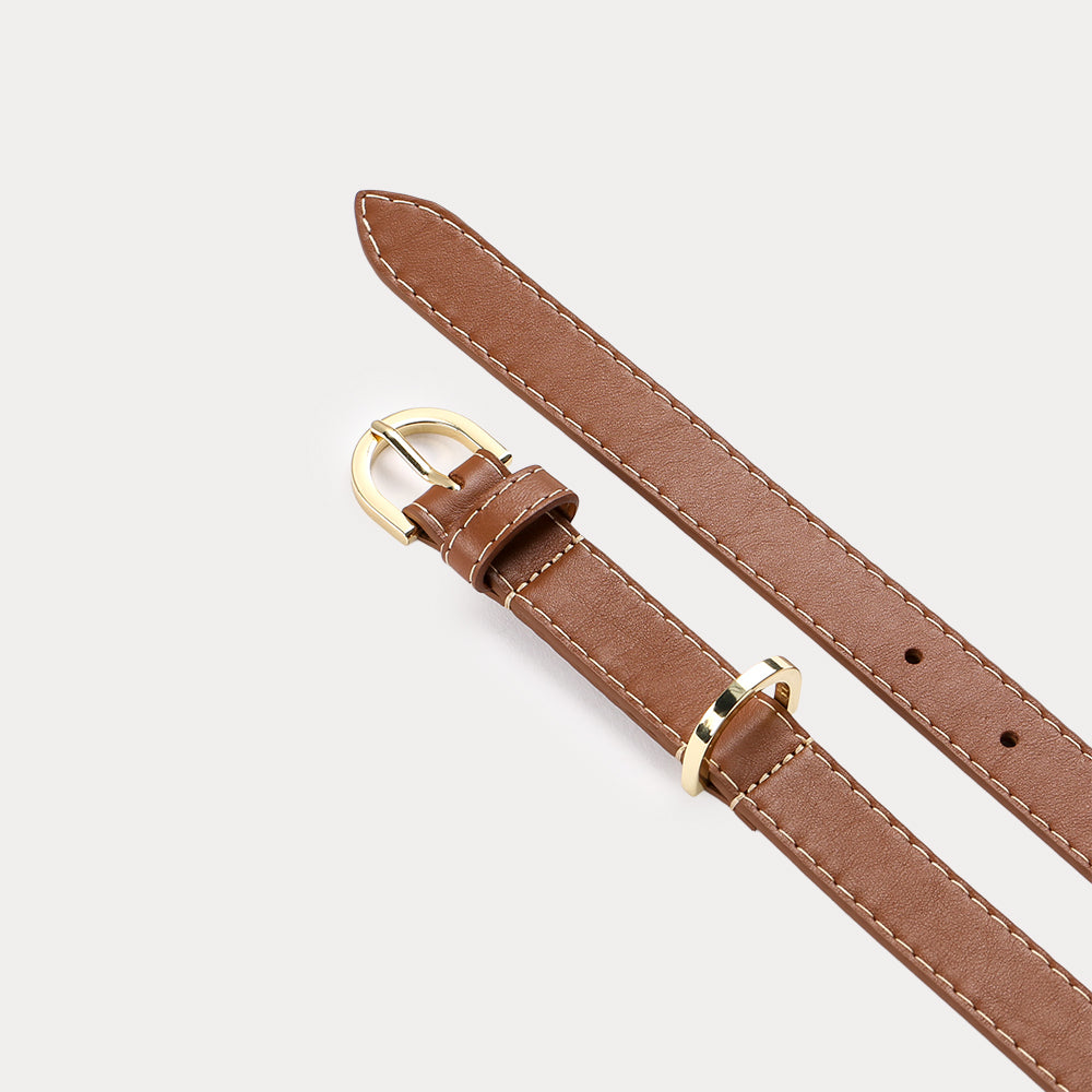 Mathilde Havana Belt with Beige Topstitching