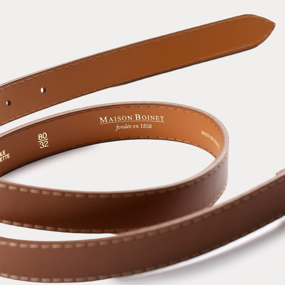 Mathilde Havana Belt with Beige Topstitching