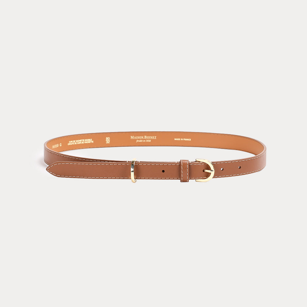 Mathilde Havana Belt with Beige Topstitching