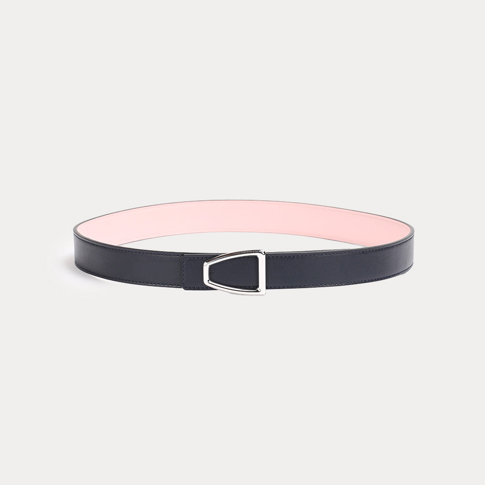 Romane Reversible Leather Belt Navy Pink– Luxury women's belt made