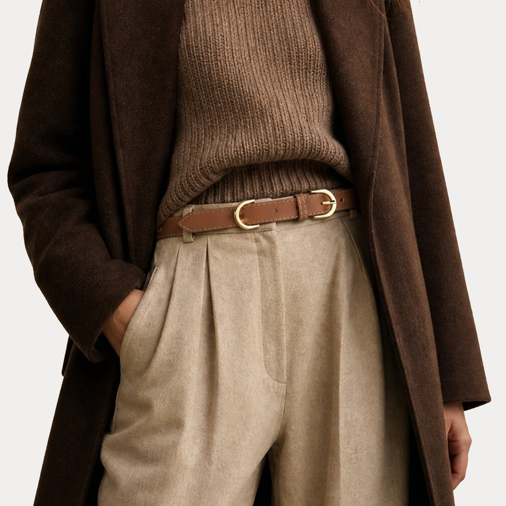 Mathilde Havana Belt with Beige Topstitching