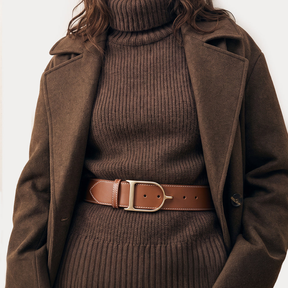 Ceinture Diane Havane Coutures Contrastées Beiges